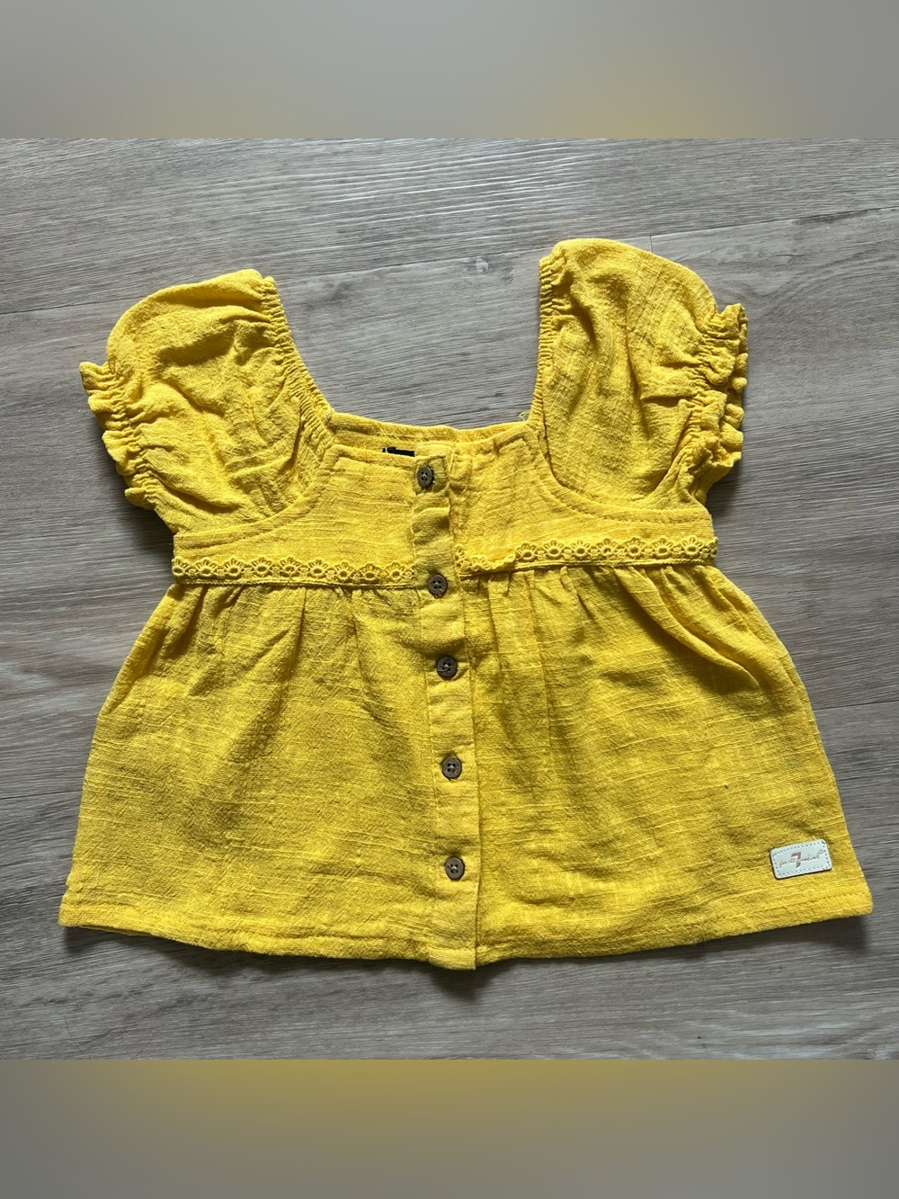 NWOT 7 For All Mankind Girls Yellow Button-Front Flutter Sleeve Blouse